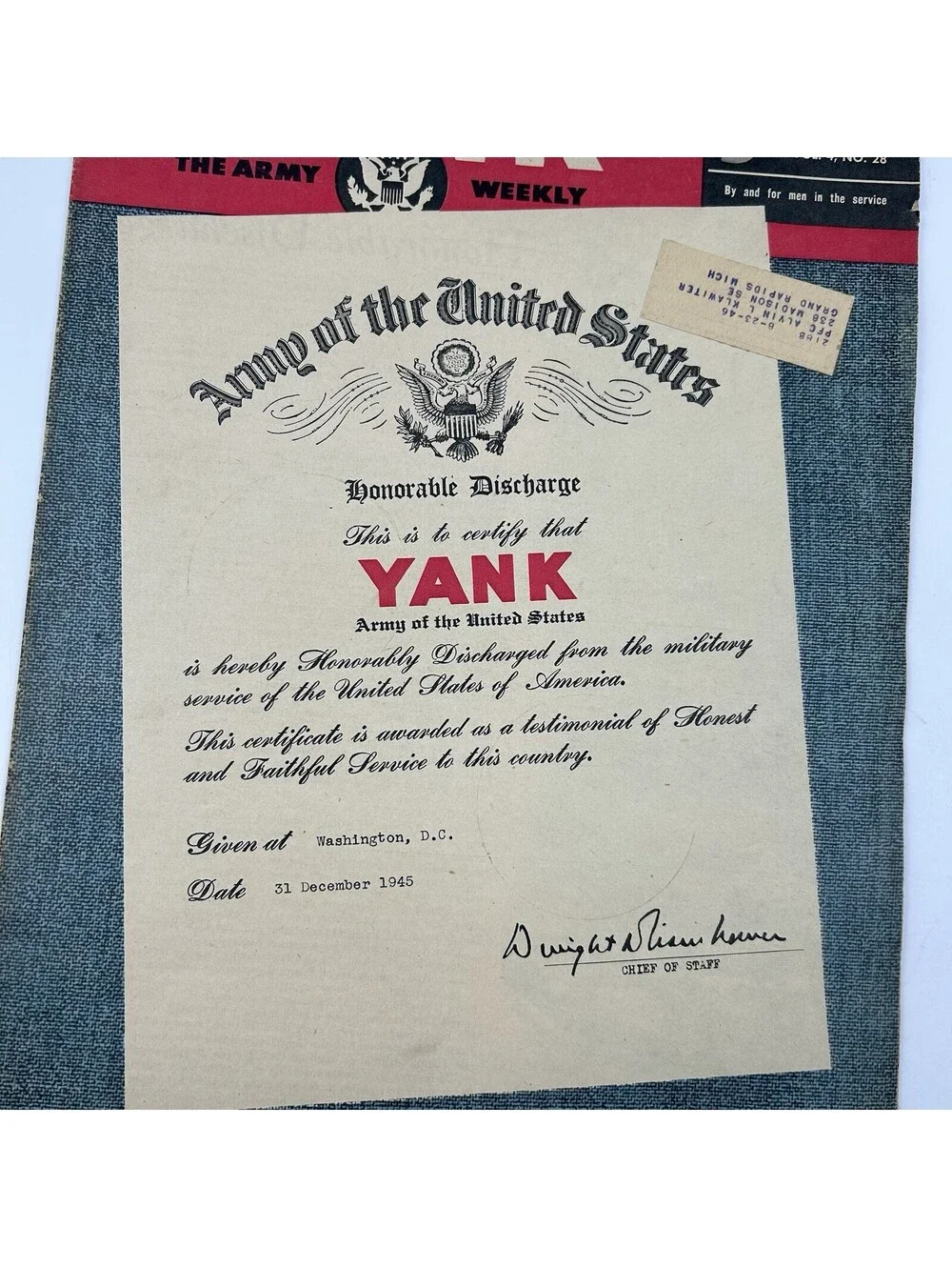 1945 YANK The Army Weekly Magazine Final Issue Honorable Discharge Cover Vol.4